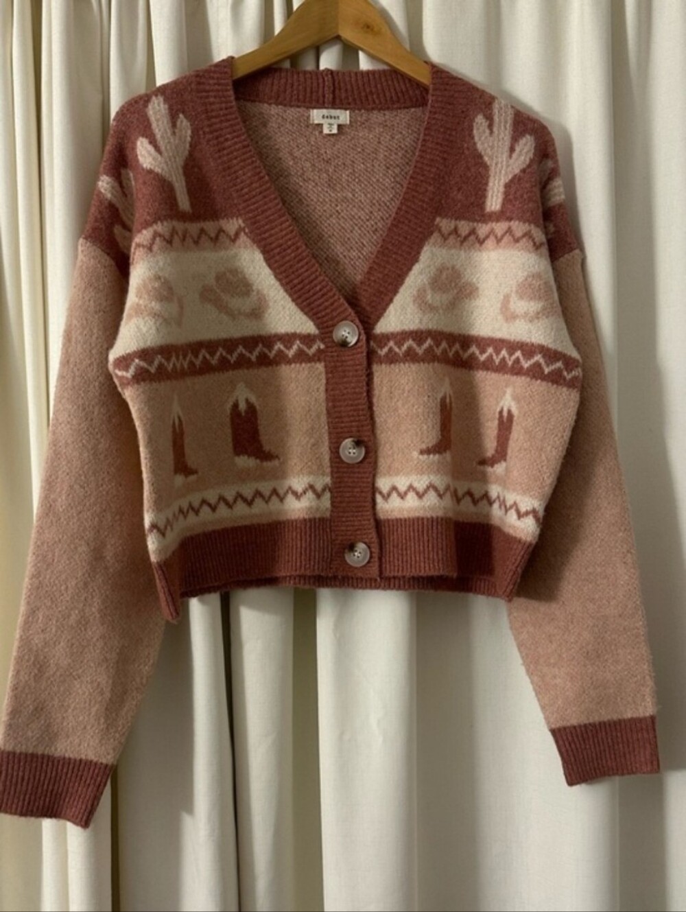 Debut Pink and Cream Western Motif Cardigan Sweater - Picture 2 of 6